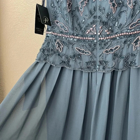 NWT Adrianna Papell Women's Beaded Bodice Formal Maxi Dress with GGT Skirt Blue - Picture 7 of 12